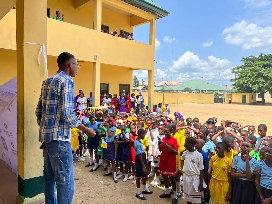 TalentMakers Foundation staff addressing students from several schools