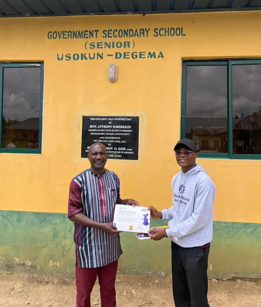 Certificate of appreciation from Government Secondary School Usokun, Degema